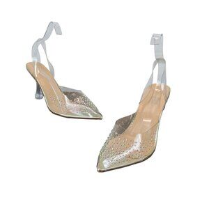 Unbranded Women’s Transparent Rhinestone Pointed Toe Mules Clear Heels Size 42 (